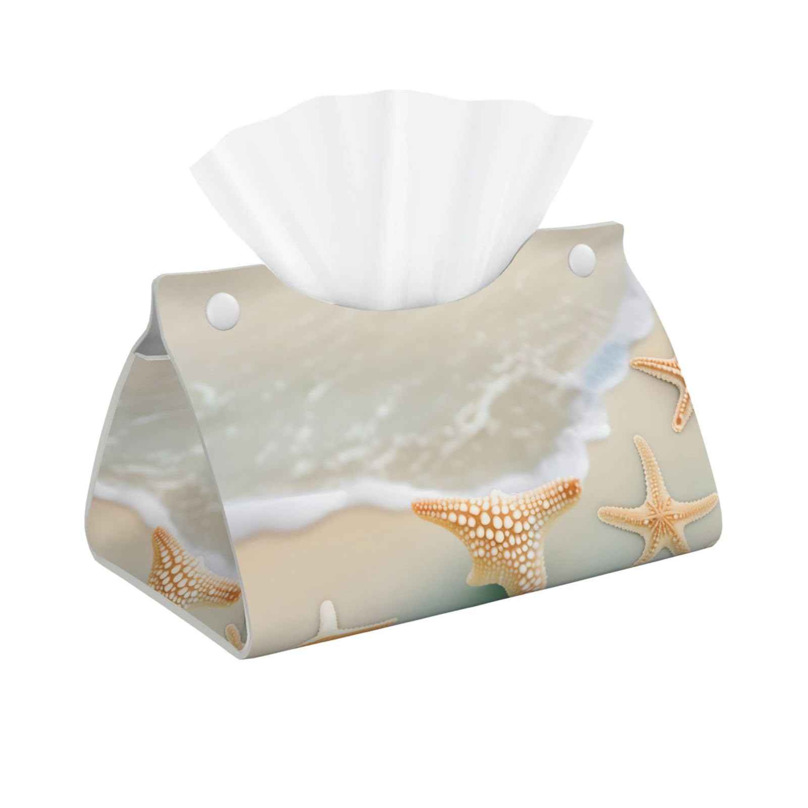Beach Starfish Long Leather Tissue Box Cover-Waterproof PU Leather Tissue Holder for Bathroom, Decorative Rectangular Tissue Case