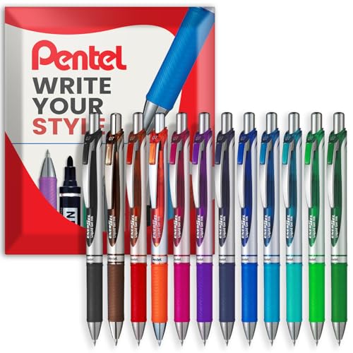 Pentel EnerGel XM BL77 – Lot de 12 stylos rétractables à encre gel liquide – 0,7 mm – 54 % recyclé – dans une enveloppe cadeau