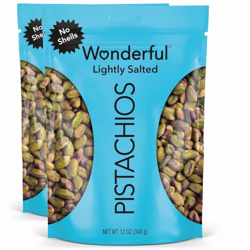 Wonderful Pistachios No Shells, Lightly Salted Nuts, 12 Ounce Resealable Bag, Protein Snacks, Gluten Free, Healthy Snack (Pack of 2)