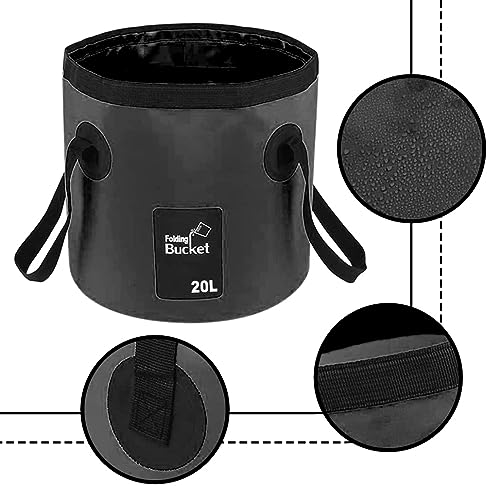 Faltbarer Eimer, 20 L Multifunktions Falteimer, für Camping, Angeln, Partys und Andere Outdoor Aktivitäten, Schwarz