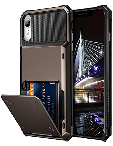 Vofolen Case for iPhone XR Case Wallet ID Slot Credit Card Holder Spring Pocket Scratch Resistant Dual Layer Protective Bumper Rugged TPU Rubber Armor Hard Shell Cover for iPhone XR 10R (Gun Color)