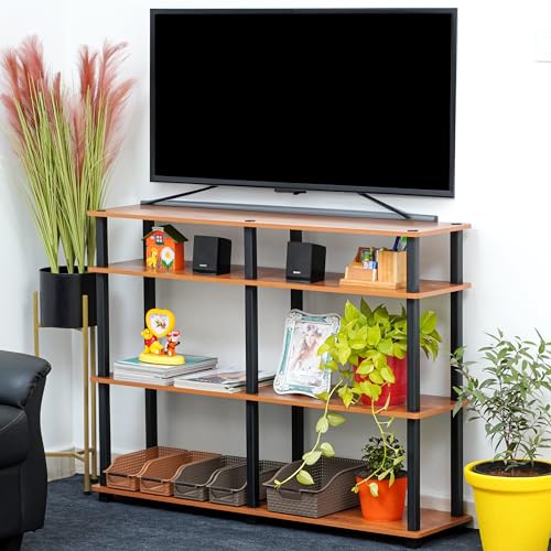 Image of Livzing 4 Tier Wooden TNT TV Entertainment Units | Sturdy Construction | Holds up to 55 inches TV | Multiple Shelves & Open Shelving | Ventilation | Modern TV Stand