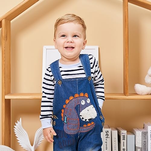 LvYinLi Cute Baby Boy Clothes Suit Toddler Boys' Striped long Sleeve T-Shirt+Denim Overalls Jumpsuit Pants Outfits Sets (3-9 months, Light Blue) - Thumbnail 2