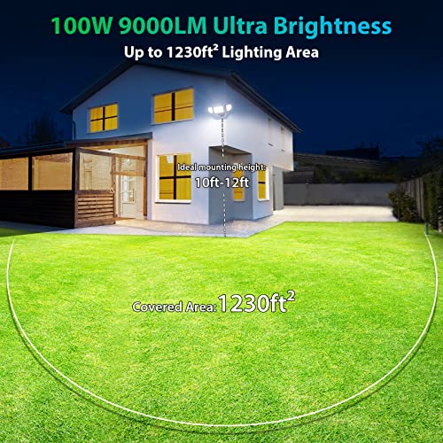 Imaihom 100W Led Flood Light Outdoor, 9000Lm Super Bright Security Lights, Ip65 Waterproof Exterior Floodlight, 3 Adjustable Heads, 6500K Daylight White Light For Yard Garage Playground (2 Pack),Black #TOP2