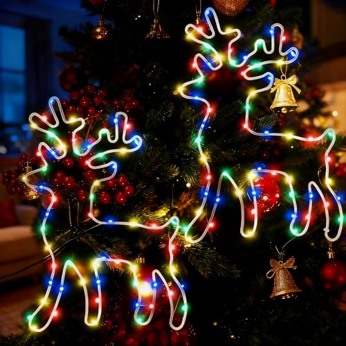 CIANBIFN Beleuchtet Rentier Weihnachtsdeko 2pc, 120 LED Bunt Fenster...