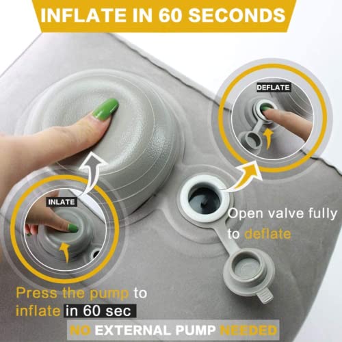 Image of Inflatable Foot Rest Pillow with Innovative Pump Nozzle - Portable Travel Leg Support for Kids & Adults, Airplane Bed for Toddlers, Office, Car, Camping - No Mouth Blow (Grey)