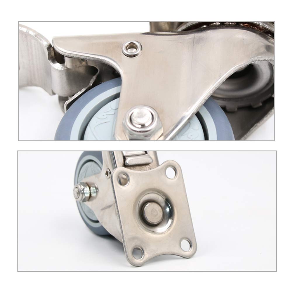 Rotelle con Piastra Girevole da 4 Pezzi,Ruote for Mobili in Gomma Elastica TPR, Staffa in Acciaio Inossidabile 304, con Piastra Superiore a 360° e Cuscinetto for Carichi Pesanti, Capacità 105 kg, for