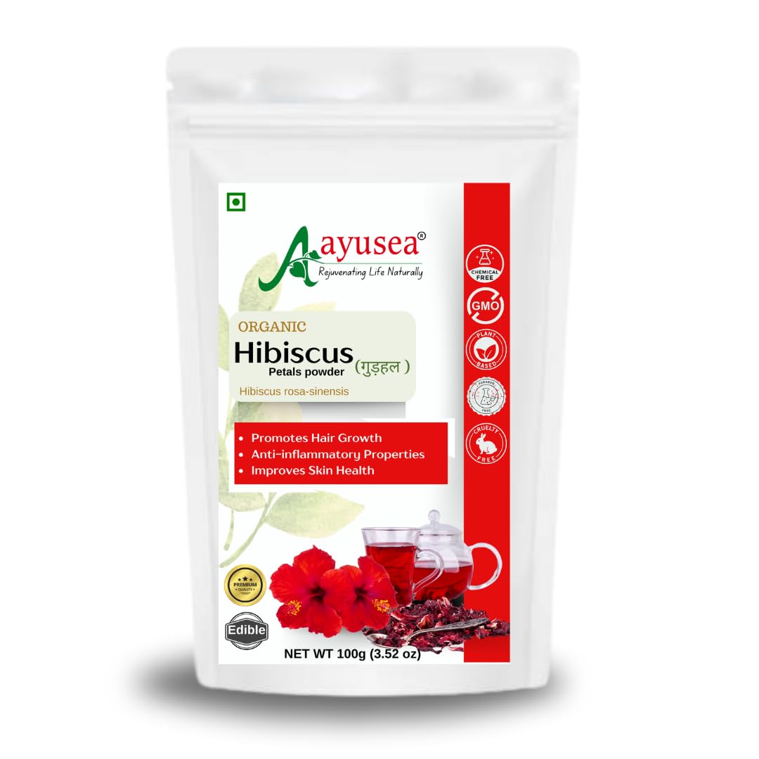 AYUSEA® Pure Hibiscus powder for hair, glowing skin, immunity boost – Microfine Edible A grade 100gm (Pack of 1)-image-21