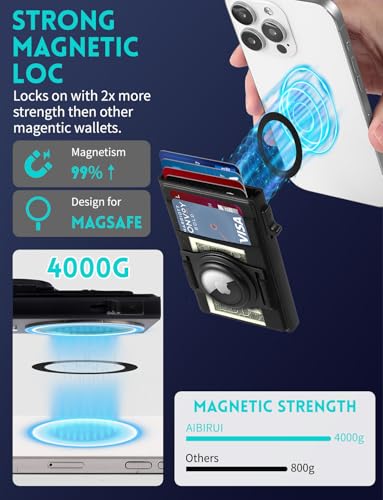 Magsafe Wallet with AirTag Holder, Magsafe Slim Wallet for iPhone 15/14/13/12 Pro Max Plus Mini, Minimalist Credit Card Holder with Elastic Pocket for Cash,Coins&Keys, Magsafe Pop up wallet3