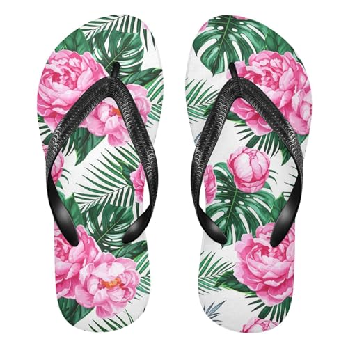 Pink Flower Leaf Flip Flops for Beach Thong Sandals Anti-slip Lightweight Beach Shoes for Summer Swim Travel