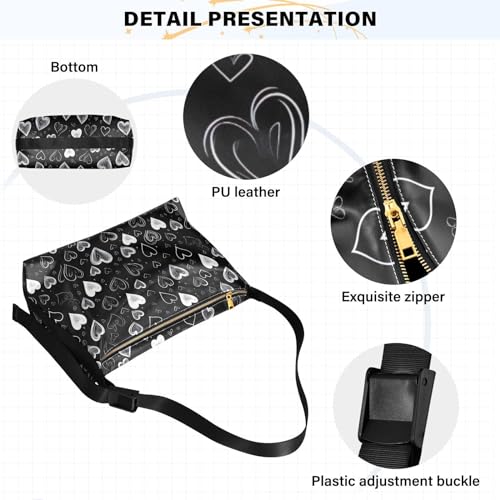 Black White Heart Crossbody Bag for Women Men with Adjustable Strap PU Leather Shoulder Hobo Purse Bag 208510593