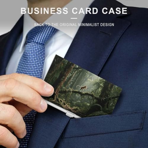 Business Card Holder Metal Slim Business Card Case Tropical Plants Monkey Professional Cards Organizer Pocket Name Cards Case Credit Holder Wallet for Men Women Buckle Style Shut3