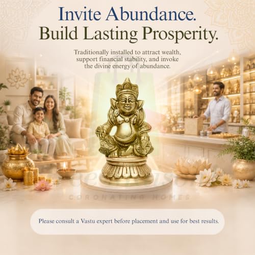 Image of Brass Kuber Ji Statue | Size- 4 Inch Approx | Weight-580 G Approx | Vastu Brass Kuber Ji | Vastu Idol for Home and Office | Kubera Idol | Zonal Placement - North