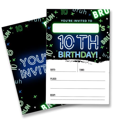 QZJ Boy 10Th Birthday Invitation Supplies with Envelopes Set of 20 Bruh Youre Invited Birthday Party Invites Fill in Blank Double Sided