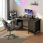 Lufeiya Computer Desk with File Drawers Cabinet, 47 Inch Reversible Home Office Desks with Filing Cabinet for Small Space, Gaming Study Writing Table PC Desks, Black - Image 2