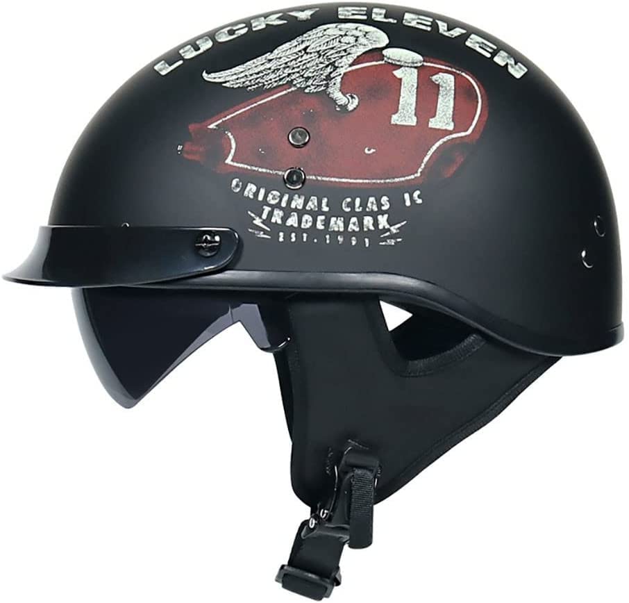 Duitse Motorfiets Half-Shell Helm, ECE-Goedgekeurde Retro Half-Shell Helm, Jethelm Met Vizier, Snelsluiting Voor Cruiser, Chopper, Biker, Bromfiets G, XL/(61~62cm