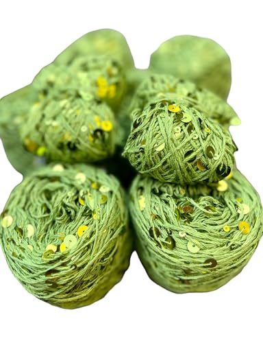 Green Royal Double Sequins Cotton Yarn, 10 Yards for Nuno Felting, Knitting, Set for Craft, Art Yarn, 6mm & 3mm Sequins Cotton Yarn3