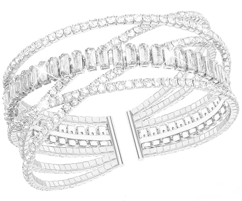 Suyi Rhinestone Cuff Bracelet Multilayer Crystal Bracelet Bride Bracelets for Women