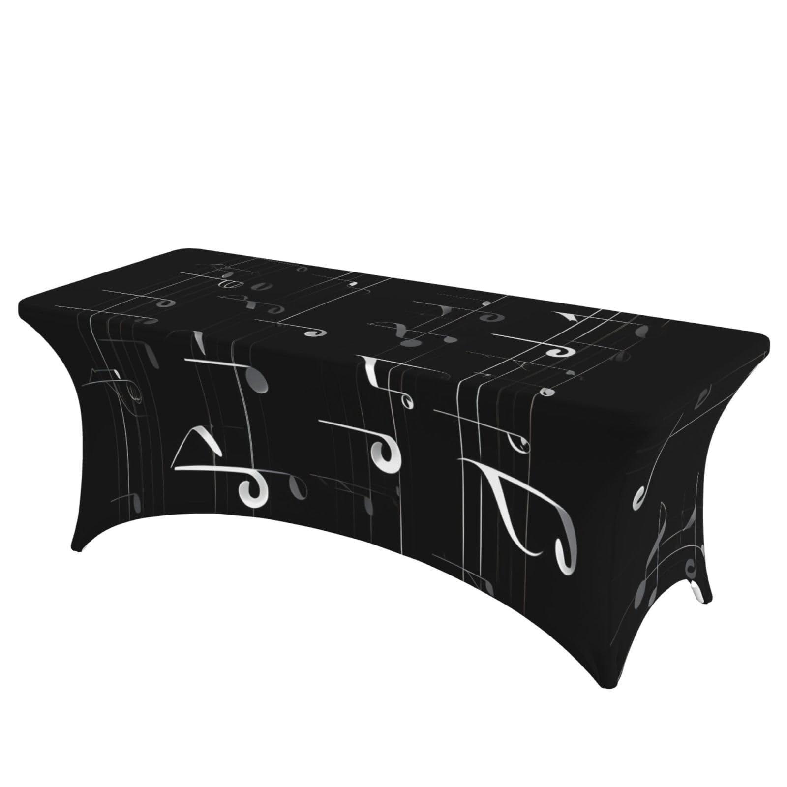 AYYQWE Black Music Notes Print Elastic Rectangular Tablecloth For Banquet Outdoor Picnics Office Table Cover