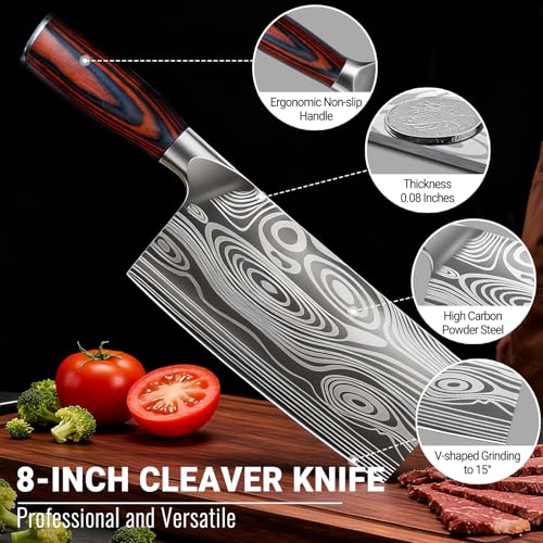 Nanbone Meat Cleaver Knife Ultra Sharp Kitchen Knife 8 Inch, High Carbon Stainless Steel Butcher Knife with Wooden Handle, Chinese Cleaver for Meat Cutting Vegetable Slicing Perfect Birthday Gifts — view 4