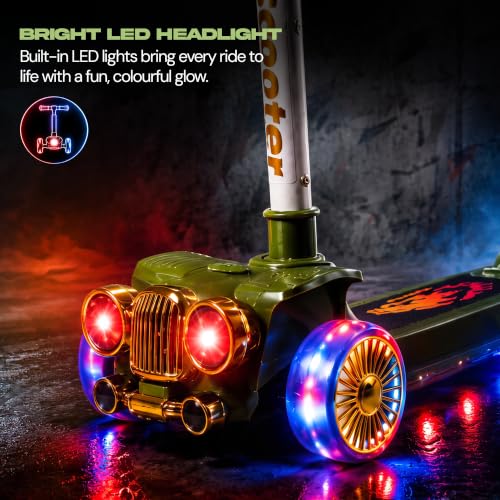 Image of Baybee Twirlo Baby Kick Scooters for Kids with 3 Height Adjustment | Foldable Skating Scooter with Foot Brake | Kids Scooter with RGB Lights & Music | Runner Scooters for Kid 2-10 Years (Green)
