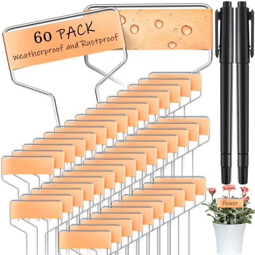 Moxweyeni 60 Pcs Metal Garden Tags Plant Labels for Garden Waterproof Plant Markers with 2 Permanent Pen Planting Nursery Tags Reusable Labels Stake for Plants(4 Inch)
