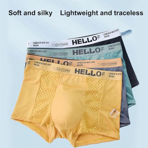 4PCS Hello Underwear For Men, Hello Mesh Mens Underwear, Low Rise Boxer Briefs For Men, Ice Silk Breathable Trunks3