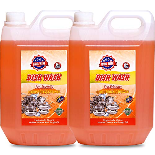 Image of Dishwash Liquid Gel Orange, With Orange Fragrance, 5 Litres Economy Pack, Hygienically Cleans Hidden Grease and Tough oil For All Utensils, (Pack of 2)