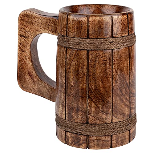 GoCraft Handmade Wooden Beer Mug – Burnt Wood Finish – Classic Tankard Drinking Stein – Perfect for Camping, Travel, Outdoor Use – Tea & Coffee Mug with Handle – Great Gift for Men