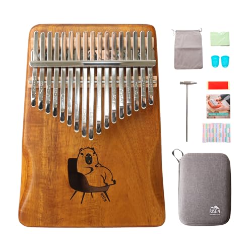 Risen Kalimba, 17 Keys, Thumb Piano, Metal Keys with Scale Engraving, Cat,Capybara Design,Small Musical Instrument, Gifts For Beginner, Music Love (Capybara Couch Potato Natural Wood)