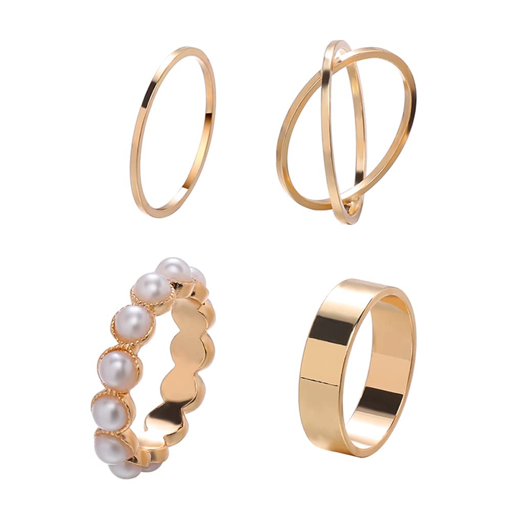 Latest Stylish Metal Boho Midi Finger Rings for Women and Girls - Set of 4 (D12989r), Golden