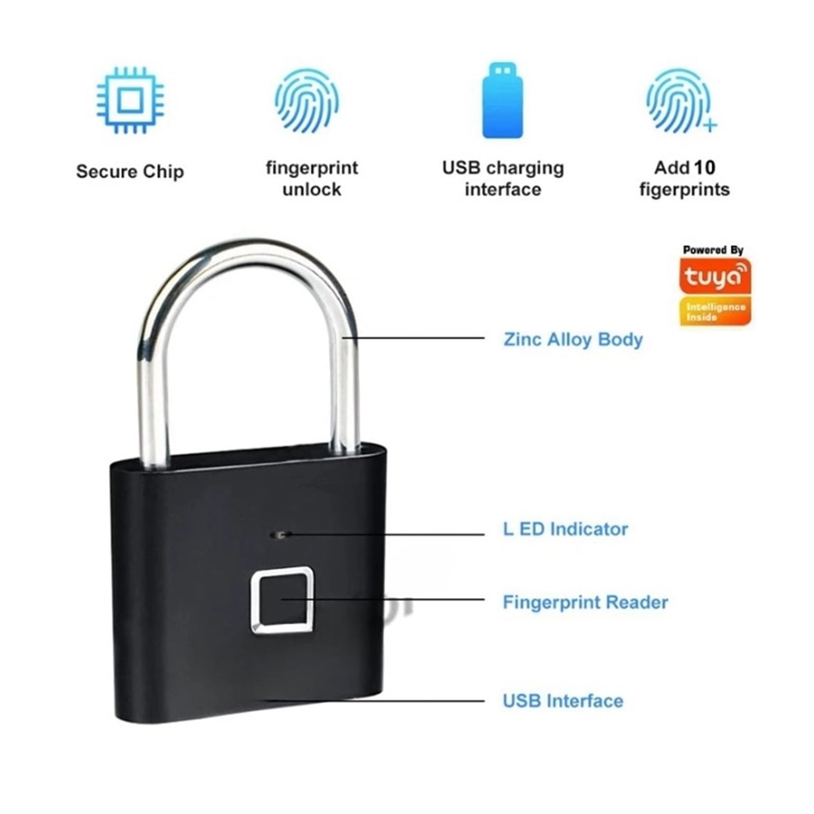 Candado Bluetooth de huellas dactilares, cerradura inteligente, impermeable, sin llave, antirrobo, seguridad electrónica para equipaje y puertas