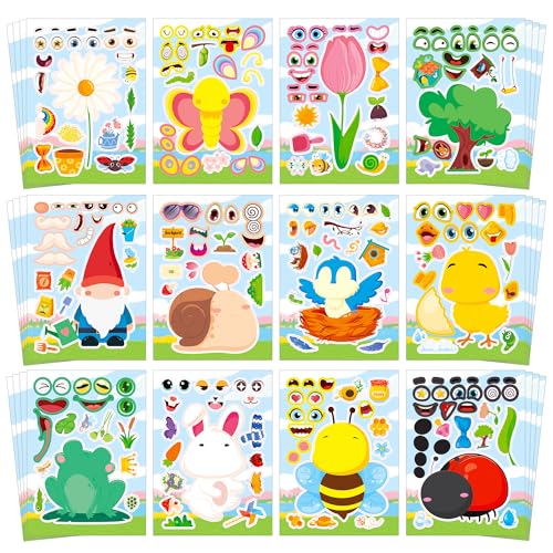 Aowplc Spring Make-a-Face Stickers for Kids 48 Sheets Mix n Match Cute Spring Crafts & Party Favors