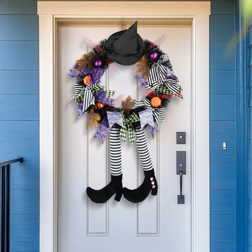 Christmas Halloween Wreath for Front Door, 24 Inch Halloween Garland...