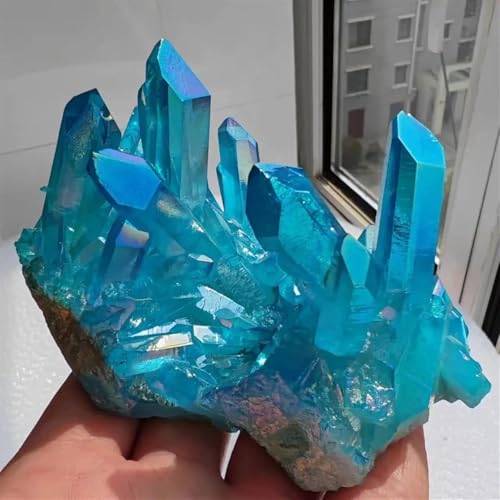 Stone Sky Blue Flame Quartz Crystal Ring Cluster Aquarium Wedding Decor(80-100g)