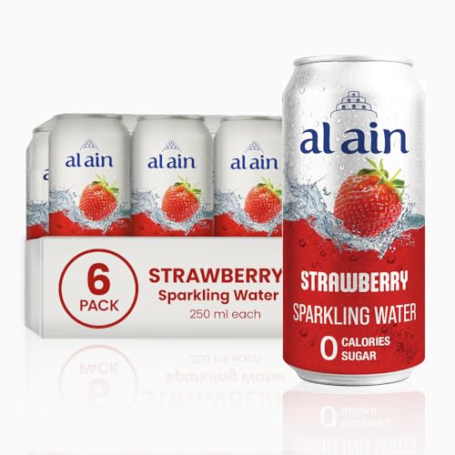 Al Ain Strawberry Sparkling Water 6x250ml Can ZERO Sugar ZERO Calorie Strawberry Flavor