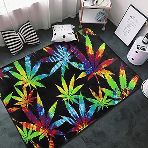 NiYoung Premium Rectangle Ultra Soft Area Rugs Luxury Modern Carpets for Bedroom Living Room Large Thick Non-Slip Tie Dye Cannabis Weed Leaves Floor Rug Home Decor Mats, 60 X 39 Inch Cover
