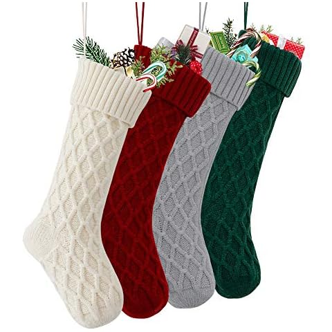 LOMOHOO Knit Christmas Stockings,18 inches Large Christmas Stockings Set of 4 Xmas Rustic Personalized Stocking Decorations for Family Holiday Season Decor Kids Xmas Decorations Cover