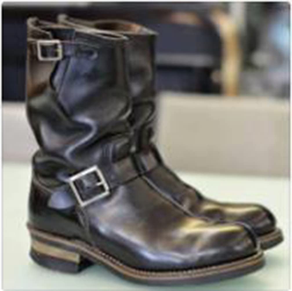 ORANDESIGNE Herren Western Cowboystiefel Vintage Motorradstiefel Winter Männer Leder Kurzschaft Stiefel Unisex Erwachsene Reiterstiefel Arbeitsstiefel