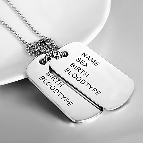JewelryWe Dog Tag Halskette Herren: Silber Edelstahl 2 Doppelseitig Militärischen Erkennungsmarken Hundemarke Anhänger mit 72cm Kette Kugelkette Militär Armee Stil Schmuck Geschenk für Männer