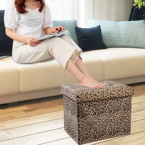 Image of ALASDO Ottoman Storage Ottoman Footrest Stool Foldable Foot Rest Footstool Bench for Living Room 17x13x13inches Leopard Print