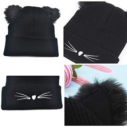 BEIFON Cappello Donna Pon Pon Cappelli Invernali Cappelli Orecchie da Gatto Berretto Lana Beanie Lavorato a Maglia Cappellino Caldo Elastico Berretta per Sport All'Aria Aperta Corsa Sci Pattinaggio Ci - Image 4