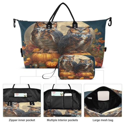 Owl Moon Pumpkin Maple Leaf Travel Duffle Bag Gym Bag Weekender Bags with Toiletry Bag Travel Trip Tote Bag2