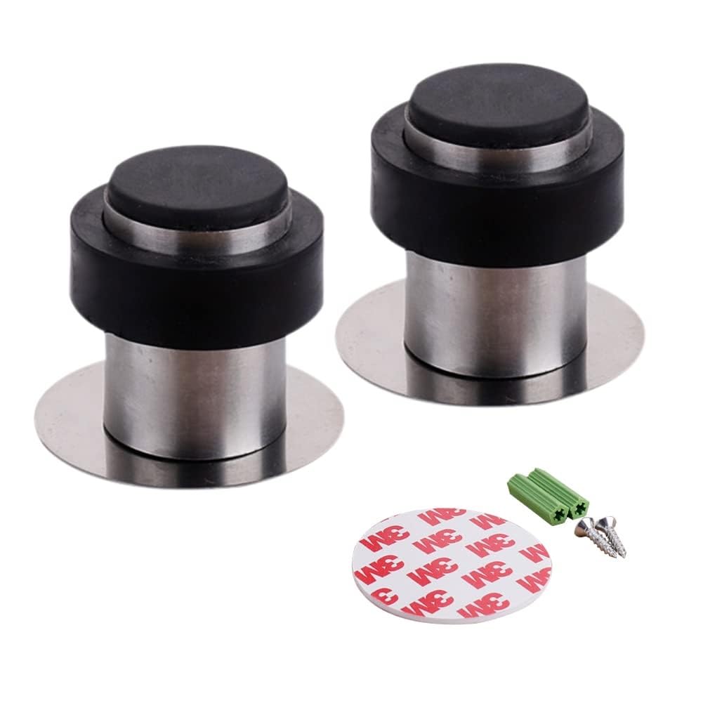 Luercher Silver Door Stop Floor Door Stops Commercial Decorative With Rubber Bumper Stainless Steel Cylindrical Floor Door Holders 2 Pack(,46Mm)