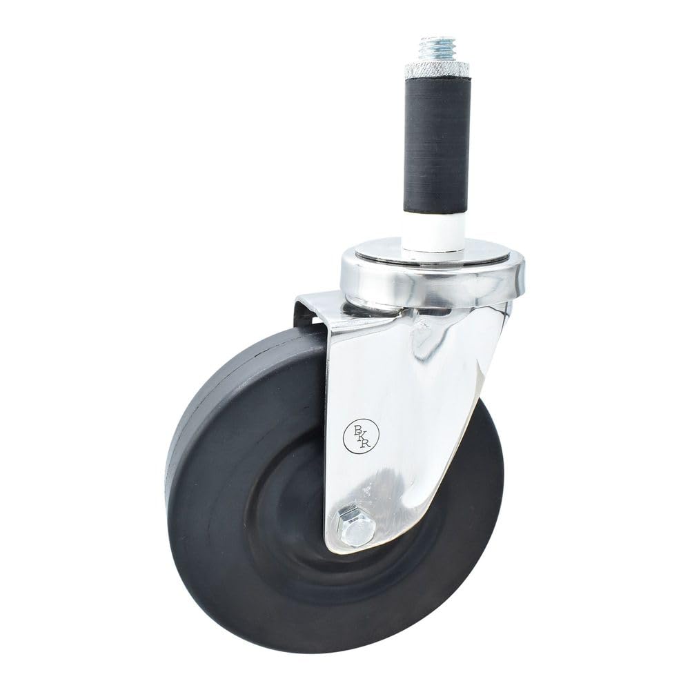 BK Resources 5" Hard Rubber 1" Expanding Stainless Steel Stem Swivel Caster for Work Tables – 5", Silver, Model 5SS-1RA-HR
