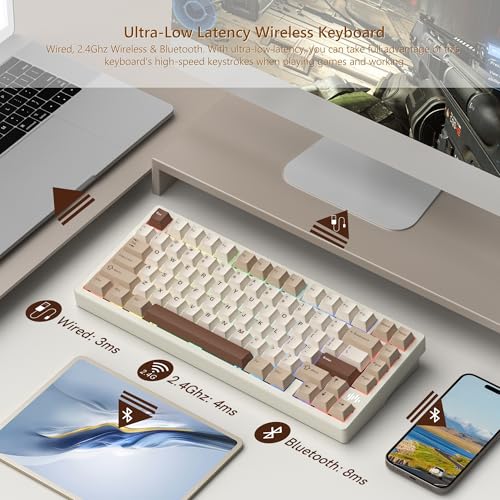 Image of Womier RD75 Pro 75% Wireless Aluminum Gaming Keyboard, QMK /VIA Tri-Mode Mechanical Keyboard, Custom Hot Swappable with RGB, Creamy Keyboard for Windows /Mac /PC - Milk White