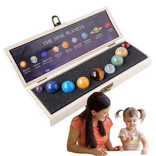 Planet Gem, 9-Piece Planet Model Kit, Outer Space Desk Ornaments, Mini Solar System Figurines for Girls, Boys, Men, Women, Home, Bedroom, Living Room Decoration, 2.76 x 9.84 inches