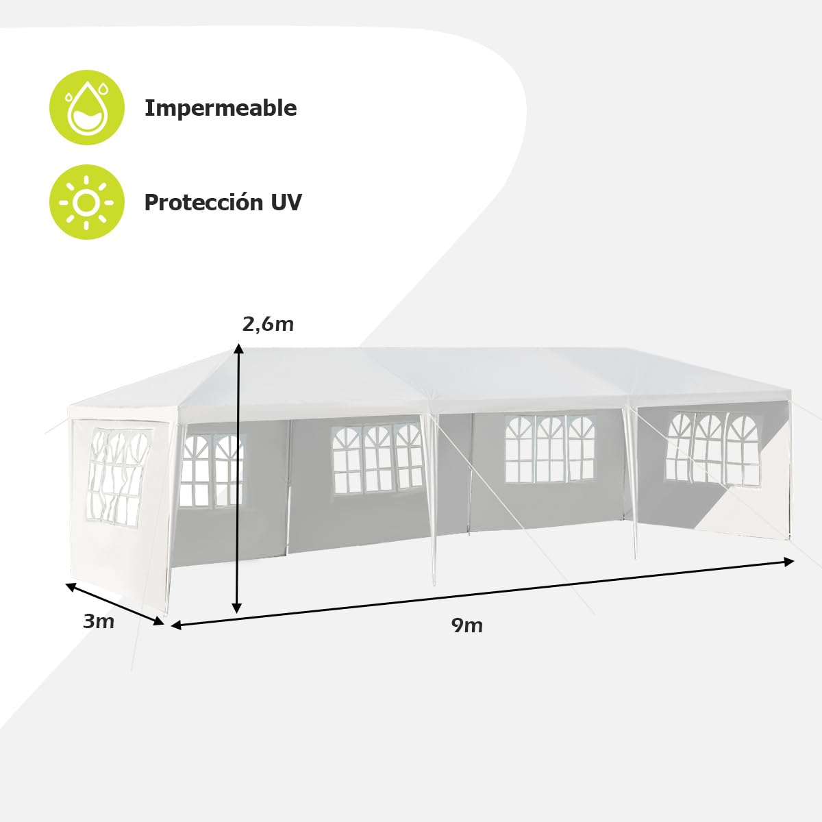 GOPLUS Carpa Plegable 3 x 9 m Impermeable con Protección UV