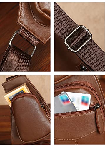 Men Travel Hiking Leather Sling Bag Outdoors Crossbody Daypack Chest Bags-Coffee b4