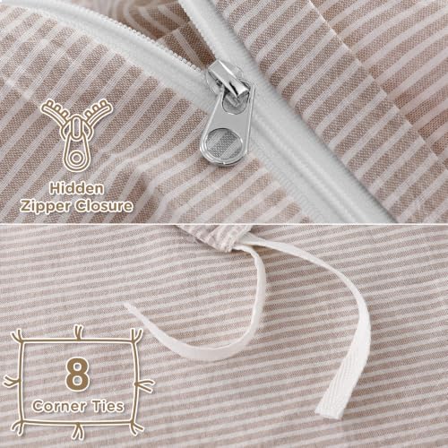 Image of TOCOMOA Brown Striped Duvet Cover Bedding Set 100% Washed Cotton Like Linen Feel Super Soft Comfy 3 Piece Tan Pinstriped Fall Comforter Cover Set (King 104 inchx90 inch, Comforter Not Included)